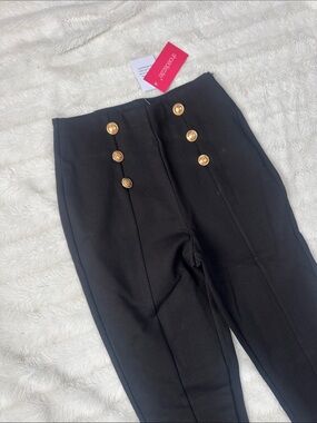 High-Waist Black Button Detail Pants